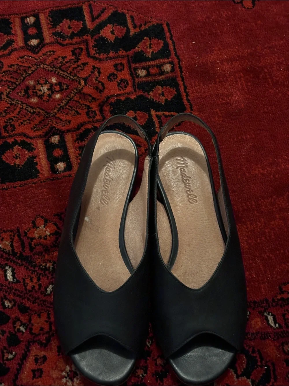 Madewell | Black Peep-Toe Slingback Flats | 7.5